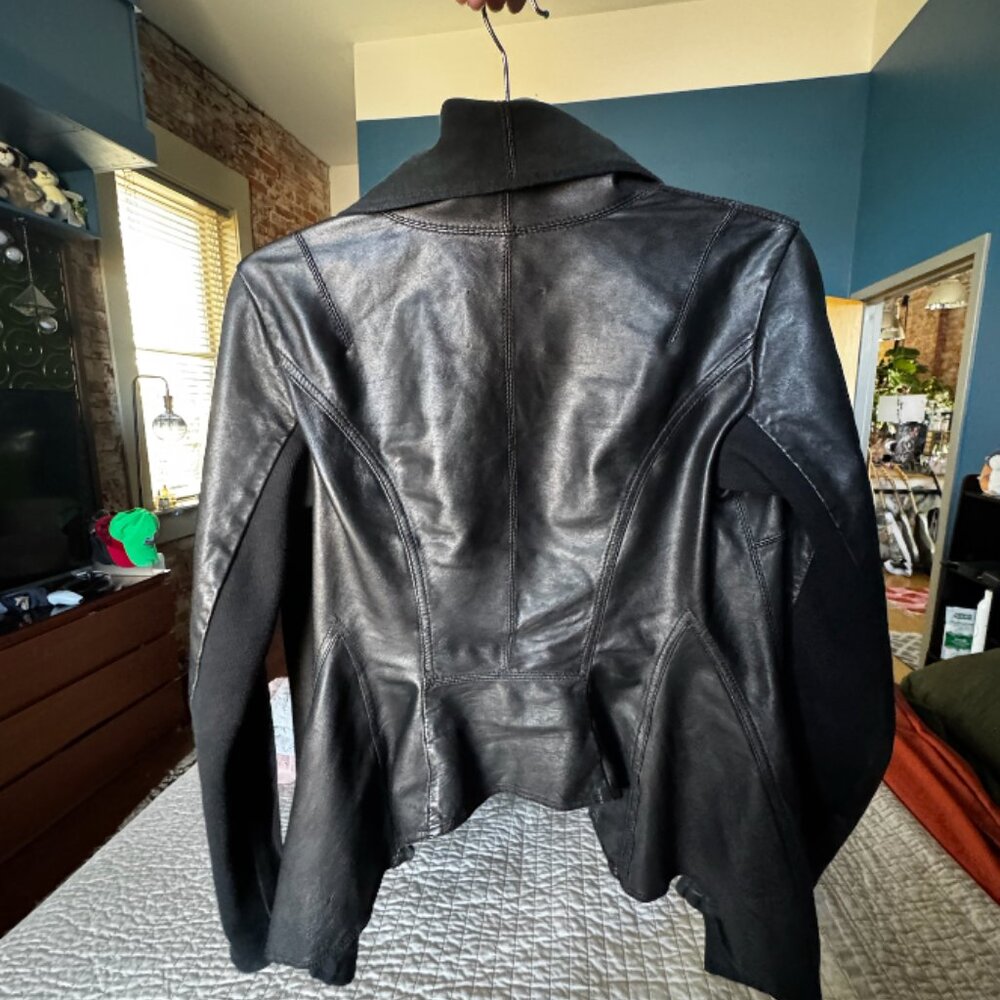 [Rare] AllSaints Spitalfields Datya Drape Black Leather Jacket, UK size 10 - Picture 3 of 9